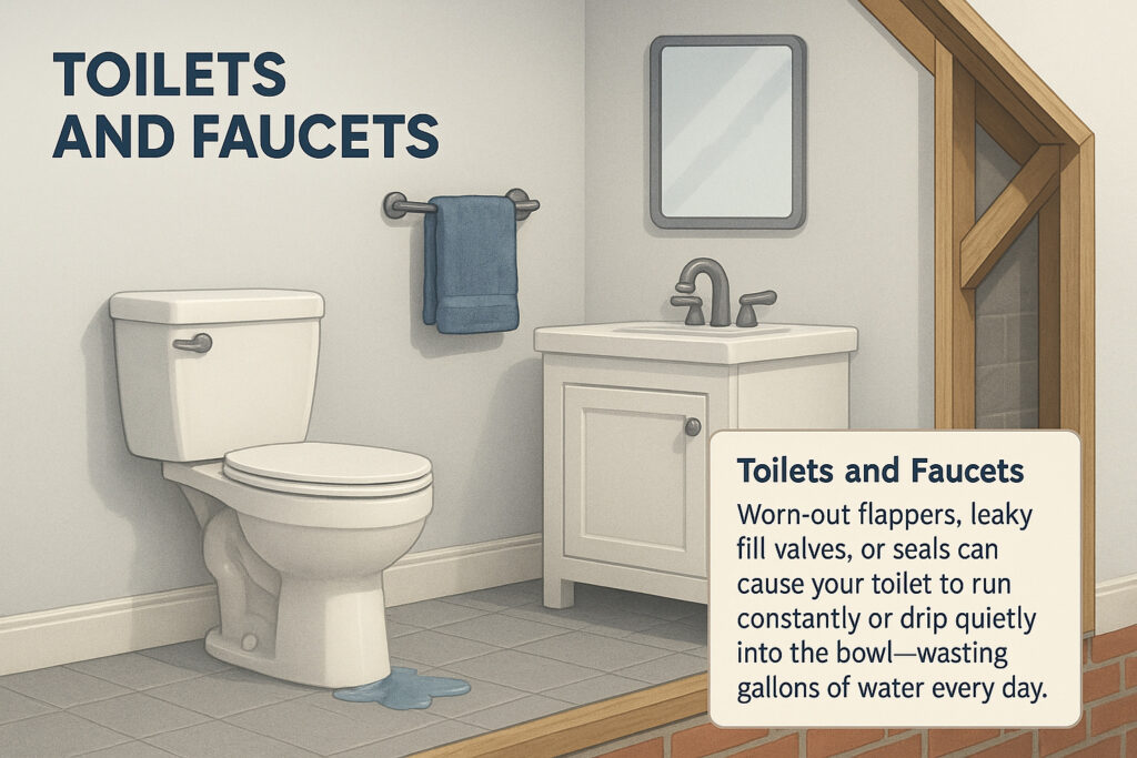 plumbing leak in a toilet illustrated image